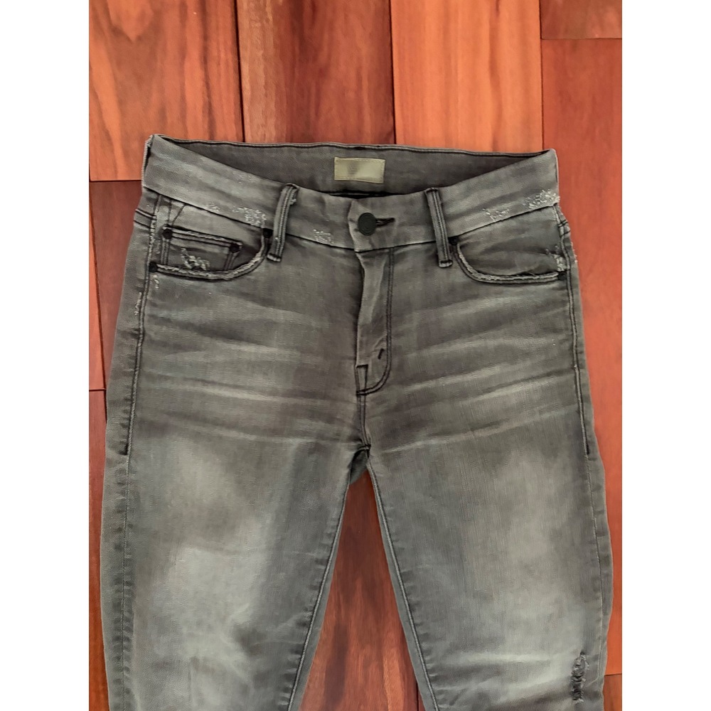 Mother Looker Ankle Fray Jeans Last Chance Saloon Grey Distressed Skinny Size 26 - Picture 6 of 9